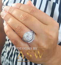 Load image into Gallery viewer, Huge 14k Solid White Gold Round Cut Forever One Moissanite and Natural Diamond Engagement Ring and band Bridal Wedding Set Halo 3.00ct