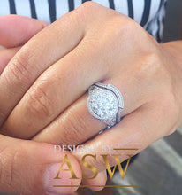 Load image into Gallery viewer, Huge 14k Solid White Gold Round Cut Forever One Moissanite and Natural Diamond Engagement Ring and band Bridal Wedding Set Halo 3.00ct