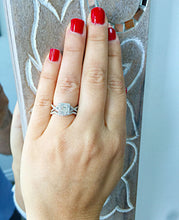 Load image into Gallery viewer, 1.50 Carat Princess Cut Simulated Diamond Engagement Ring And Band Bridal Set Wedding Halo 14k Solid White Gold
