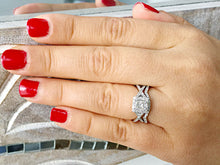 Load image into Gallery viewer, 1.50 Carat Princess Cut Simulated Diamond Engagement Ring And Band Bridal Set Wedding Halo 14k Solid White Gold