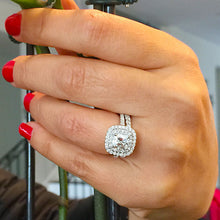 Load image into Gallery viewer, 14K Solid White Gold Cushion Cut Simulated Diamond Engagement Ring And Band Bridal Set Wedding Set Double Halo 1.85ct by ASW