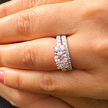 Load image into Gallery viewer, 14k Solid White Gold Round Cut Forever One Moissanite and Large Diamonds Engagement Ring And Band Prong Set Halo 2.50ctw