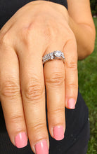 Load image into Gallery viewer, 14k Solid White Gold Round Cut Forever One Moissanite and Large Diamonds Engagement Ring And Band Prong Set Halo 2.50ctw