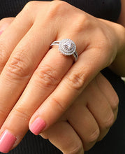 Load image into Gallery viewer, 14k Solid White Gold Round Cut Forever One Moissanite and Diamonds Engagement Ring Prong Set Split Shank Double Halo Bridal Wedding 1.25ctw