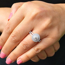 Load image into Gallery viewer, 14k Solid White Gold Round Cut Forever One Moissanite and Diamonds Engagement Ring Prong Set Split Shank Double Halo Bridal Wedding 1.25ctw