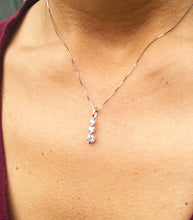 Load image into Gallery viewer, 14k white gold round cut natural diamond prong set necklace pendent and chain bridal wedding anniversary gift three stone style 0.60ctw