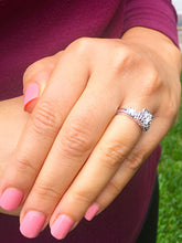 Load image into Gallery viewer, 14k white gold round cut diamond engagement ring natural diamonds, bridal wedding anniversary promise propose deco style 0.55ctw