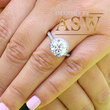 Load image into Gallery viewer, Large Women's 14K Solid White Gold Round Cut Moissanite and Natural Diamond Engagement Ring Halo Prong 3.50ct