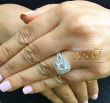 Load image into Gallery viewer, Large Women's 14K Solid White Gold Cushion Cut Forever One Moissanite and Rond Cut Natural Diamond Engagement Ring Double Halo Prong 2.80ct