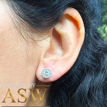 Load image into Gallery viewer, 14k solid white gold round cut natural diamond deco style engagement, wedding, anniversary, bridal, halo, stud earrings 1.40ctw