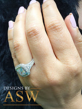 Load image into Gallery viewer, Huge and Heavy 14K Solid White Gold Asscher Cut Simulated Diamond Engagement Ring Bezel Set Halo Wedding Anniversary Round Cut 4.50ct by ASW
