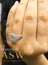 Load image into Gallery viewer, Huge and Heavy 14K Solid White Gold Asscher Cut Simulated Diamond Engagement Ring Bezel Set Halo Wedding Anniversary Round Cut 4.50ct by ASW
