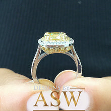 Load image into Gallery viewer, Big 4.00 Carats 14k Solid White Gold Round Cut Simulated Diamond and simulated Fancy Yellow Diamonds Engagement Ring Double Halo Split Shank