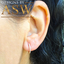 Load image into Gallery viewer, 14k solid rose gold round cut natural diamond deco style engagement, wedding, anniversary, bridal, halo, hoop earrings 0.15ctw