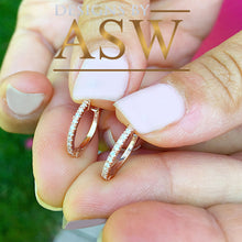 Load image into Gallery viewer, 14k solid rose gold round cut natural diamond deco style engagement, wedding, anniversary, bridal, halo, hoop earrings 0.15ctw