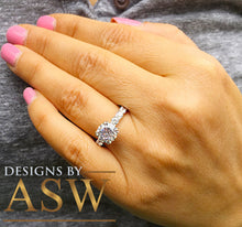 Load image into Gallery viewer, Four carat women's round cut forever one moissanite and diamond engagement ring eternity style bridal wedding set in solid 14k white gold