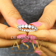 Load image into Gallery viewer, 14K Solid White Gold Round Cut Forever One Moissanite Eternity Band Deco, Bridal, Wedding, Anniversary, Propose, Promise ring 2.00ct 3.0mm