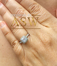 Load image into Gallery viewer, Elegant Women's 14k Solid White Gold Cushion Cut Forever One Moissanite and Diamond Engagement Ring Bridal, Wedding Halo 1.80ctw