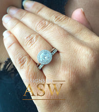 Load image into Gallery viewer, 14k White Gold Round Cut Moissanite and Natural Diamond Engagement Ring And Band Bwzel Set Halo Bridal Wedding Anniversary 2.00