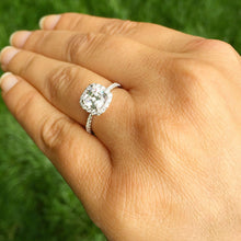 Load image into Gallery viewer, Elegant Women's 14k Solid White Gold Cushion Cut Forever One Moissanite and Diamond Engagement Ring Bridal, Wedding Halo 2.20ctw