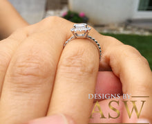 Load image into Gallery viewer, Elegant Women's 14k Solid White Gold Cushion Cut Forever One Moissanite and Natural Diamond Engagement Ring Bridal, Wedding Halo 2.50ctw