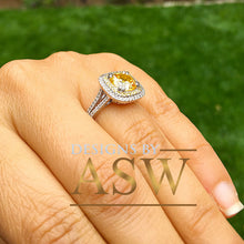 Load image into Gallery viewer, Round Cut Simulated Diamond and simulated Fancy Yellow Diamonds Engagement Ring Double Halo Large 4.00 Carats 14k Solid White Gold
