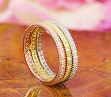 Load image into Gallery viewer, 0.75ctw Prong Set Eternity Bands, Wedding Bands, Engagement Bands, Simulated Diamonds, Stackable , Solid 14K White, Yellow And Rose Gold