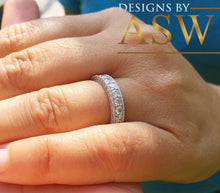 Load image into Gallery viewer, Large Three Carat Round Cut Simulated Diamond Three Sided Engagement Band, Ring, Eternity, Propose, Promise Band 14K Solid White Gold