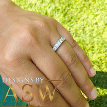 Load image into Gallery viewer, Large Three Carat Round Cut Simulated Diamond Three Sided Engagement Band, Ring, Eternity, Propose, Promise Band 14K Solid White Gold