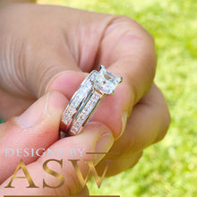 Load image into Gallery viewer, 14K Solid and Heavy White Gold 3.25 Carat Princess Cut Simulated Diamond Engagement Ring and Band Bridal Wedding Set Promise Propose