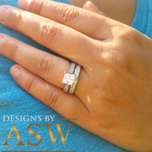 Load image into Gallery viewer, 14K Solid and Heavy White Gold 3.25 Carat Princess Cut Simulated Diamond Engagement Ring and Band Bridal Wedding Set Promise Propose