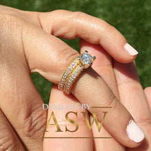 Load image into Gallery viewer, 14k Yellow Gold Round Cut Forever One Moissanite and Round Cut Natural Diamond Engagement Ring and band, Bridal Set, Half Eternity 2.50ctw