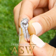 Load image into Gallery viewer, 14k Solid White Gold Round Cut Forever One Moissanite and Natural Diamonds Engagement Ring and Band, Bridal, Wedding Propose, 1.35ct