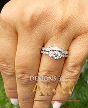 Load image into Gallery viewer, 14k Solid White Gold Round Cut Forever One Moissanite and Natural Diamonds Engagement Ring and Band, Bridal, Wedding Propose, 1.35ct