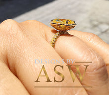 Load image into Gallery viewer, 14K Solid Yellow Gold Radiant Cut Yellow Citrine Simulated Diamond Engagement Ring Prong Set lots of shine and luster round cut sides 4.75ct