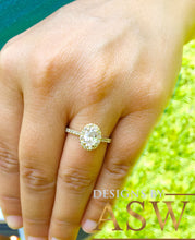 Load image into Gallery viewer, 14K Yellow Gold Oval Cut Moissanite And Natural Round cut Diamond Engagement Ring Deco, Halo, Bridal, Wedding, Propose 2.00ctw