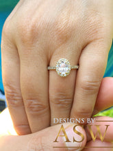 Load image into Gallery viewer, 14K Yellow Gold Oval Cut Moissanite And Natural Round cut Diamond Engagement Ring Deco, Halo, Bridal, Wedding, Propose 2.00ctw