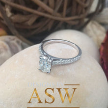 Load image into Gallery viewer, 14k Solid White Gold Oval and Round Cut Simulated Diamond Engagement Ring Deco Bridal Set Half Eternity High Qulaity Finish Bridal 1.20ct