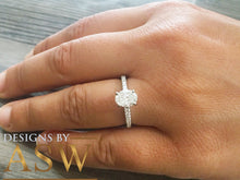 Load image into Gallery viewer, 14k Solid White Gold Oval and Round Cut Simulated Diamond Engagement Ring Deco Bridal Set Half Eternity High Qulaity Finish Bridal 1.20ct