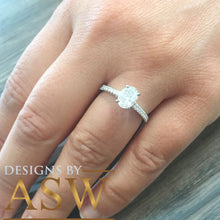 Load image into Gallery viewer, 14k Solid White Gold Oval and Round Cut Simulated Diamond Engagement Ring Deco Bridal Set Half Eternity High Qulaity Finish Bridal 1.20ct