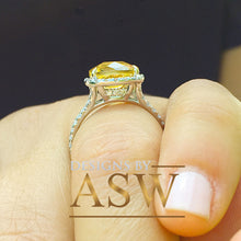 Load image into Gallery viewer, 14K White Gold Cushion Cut Yellow Citrine and Round cut Natural Diamonds Engagement Ring Halo Split Shank Bridal Wedding Anniversary 4.80ctw