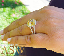 Load image into Gallery viewer, 14K White Gold Cushion Cut Yellow Citrine and Round cut Natural Diamonds Engagement Ring Halo Split Shank Bridal Wedding Anniversary 4.80ctw