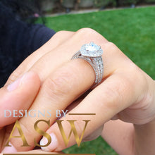 Load image into Gallery viewer, Large 14k Solid White Gold Pear and Round Cut Simulated Diamond Engagement Ring Deco, Bridal, Wedding, Halo, Anniversary, Propose 4.20ct