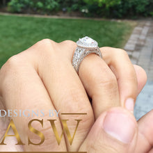 Load image into Gallery viewer, Large 14k Solid White Gold Pear and Round Cut Simulated Diamond Engagement Ring Deco, Bridal, Wedding, Halo, Anniversary, Propose 4.20ct