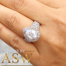 Load image into Gallery viewer, Large 14k Solid White Gold Pear and Round Cut Simulated Diamond Engagement Ring Deco, Bridal, Wedding, Halo, Anniversary, Propose 4.20ct