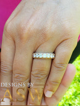 Load image into Gallery viewer, 4.00 Carat round cut simulated diamonds band art deco modern three sided eternity style bridal wedding anniversary 14k solid rose gold