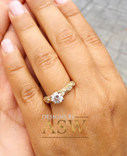 Load image into Gallery viewer, 14k Solid Yellow Gold Round Cut Simulated Diamond Engagement Ring Bridal, Wedding, Anniversary, Prong Set Cathedral Promise 1.16ctw by ASW