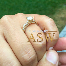 Load image into Gallery viewer, 14k Solid Yellow Gold Round Cut Simulated Diamond Engagement Ring Bridal, Wedding, Anniversary, Prong Set Cathedral Promise 1.16ctw by ASW