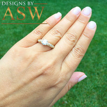 Load image into Gallery viewer, 14k Solid Yellow Gold Round Cut Simulated Diamond Engagement Ring Bridal, Wedding, Anniversary, Prong Set Cathedral Promise 1.16ctw by ASW