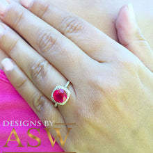 Load image into Gallery viewer, 14k Solid Yellow Gold Round Simulated Ruby And Round Cut Diamonds Antique Deco Design Ring Halo Bridal Wedding 2.50ctw by ASW